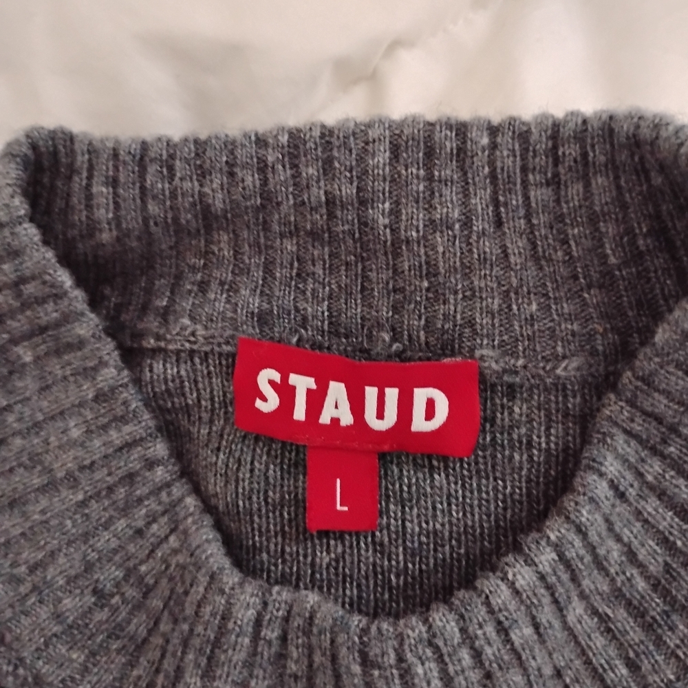 "Staud" Gray Knit Sweater Dress, Wool/Nylon Blend, Midi
